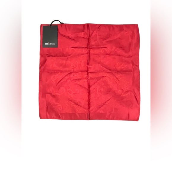 100% NWT KITON Silk Pocket Square Burgundy. (14 X 14) - Picture 5 of 5